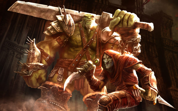 of orcs and men, Games, Video games, Fantasy, Monsters, Creatures, Orcs, Weapons, Swords, Knives, Warriors HD Wallpaper Desktop Background