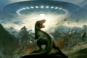 george roush, Roush, Dinosaurs vs aliens, Comics, Sci fi, Dinosaur, Ufo, Invasion, Spaceship, Spacecraft, Aliens, Creatures, Monster