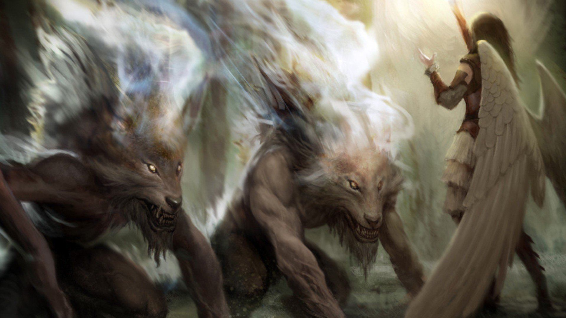 angels, Magic , The, Gathering, Fantasy, Art, Artwork, Werewolves Wallpaper