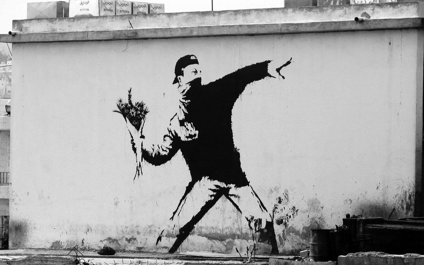 graffiti, Banksy, Grayscale, Monochrome Wallpaper