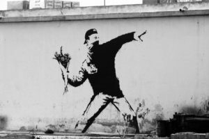 graffiti, Banksy, Grayscale, Monochrome