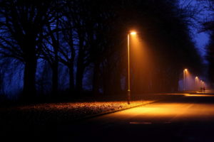 nature, Night, Lights, Lamps, Lamp post, Trees, Lightbeams, Roads, People, Alone