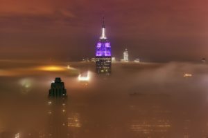 new york, Cities, Architecture, Buildings, Skyscrapers, Night, Lights, Hdr, Clouds, Fog, Mist, Skies