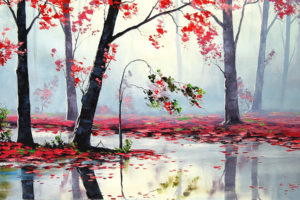 landscapes, Nature, Trees, Forest, Autumn, Fall, Seasons, Leaves, Paintings, Artistic, Rain, Wet, Reflection