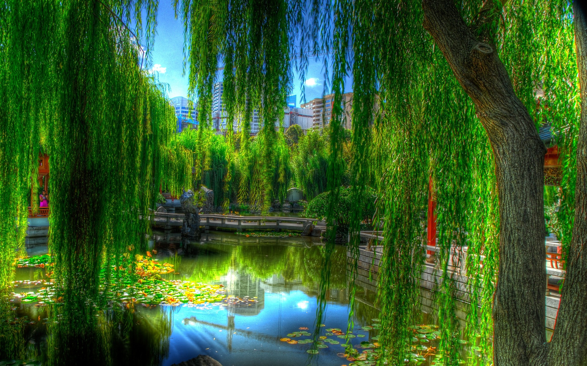 landscapes, Nature, Lakes, Asian, Oriental, Reflection, Trees, Green, Colors, Garden, Artistic Wallpaper