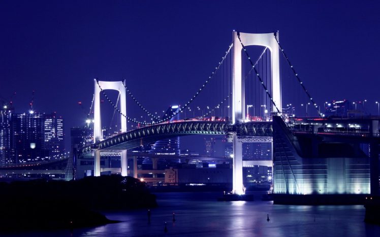 japan, Tokyo, Night, Bridges, Rainbow, Bridge HD Wallpaper Desktop Background