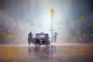 artistic, Paintings, London, Storm, Rain, Rainfall, Vehicles, Cars, Umbrella