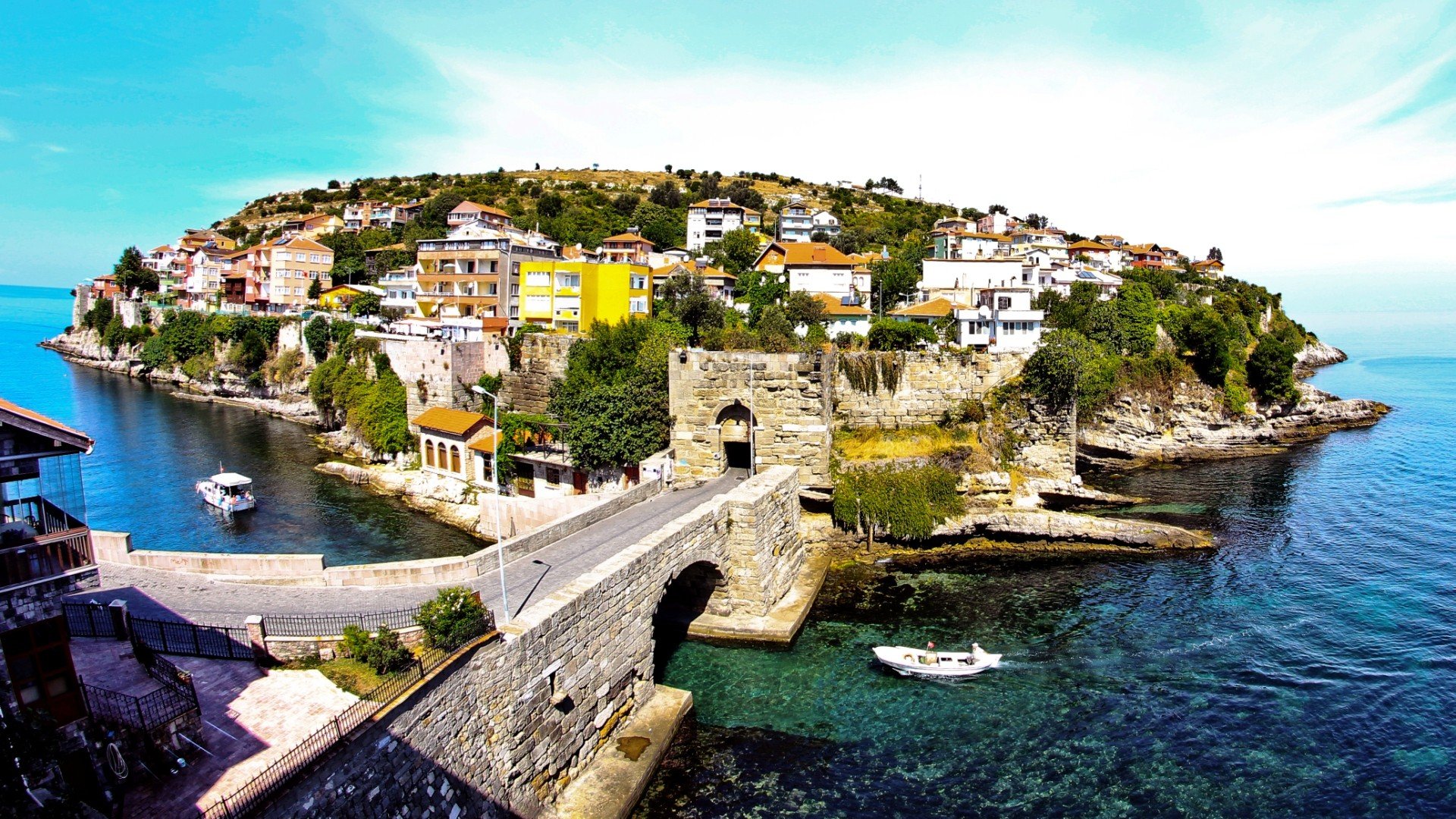 landscapes, Bridges, Islands, Turkey, Boztepe, Amasra, Bartaia Wallpaper