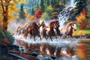 mark, Keathley, Mark keathley, Horses, Paintings, Landscapes, Nature, Trees, Forest, Waterfall, Autumn, Fall, Colors, Rivers, Artistic, Art