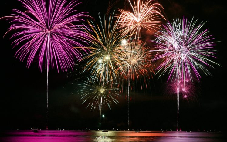 festive, Fireworks, Fire, Explosion, Colors, Night, Water, Reflection, Sparkle, Sparks HD Wallpaper Desktop Background