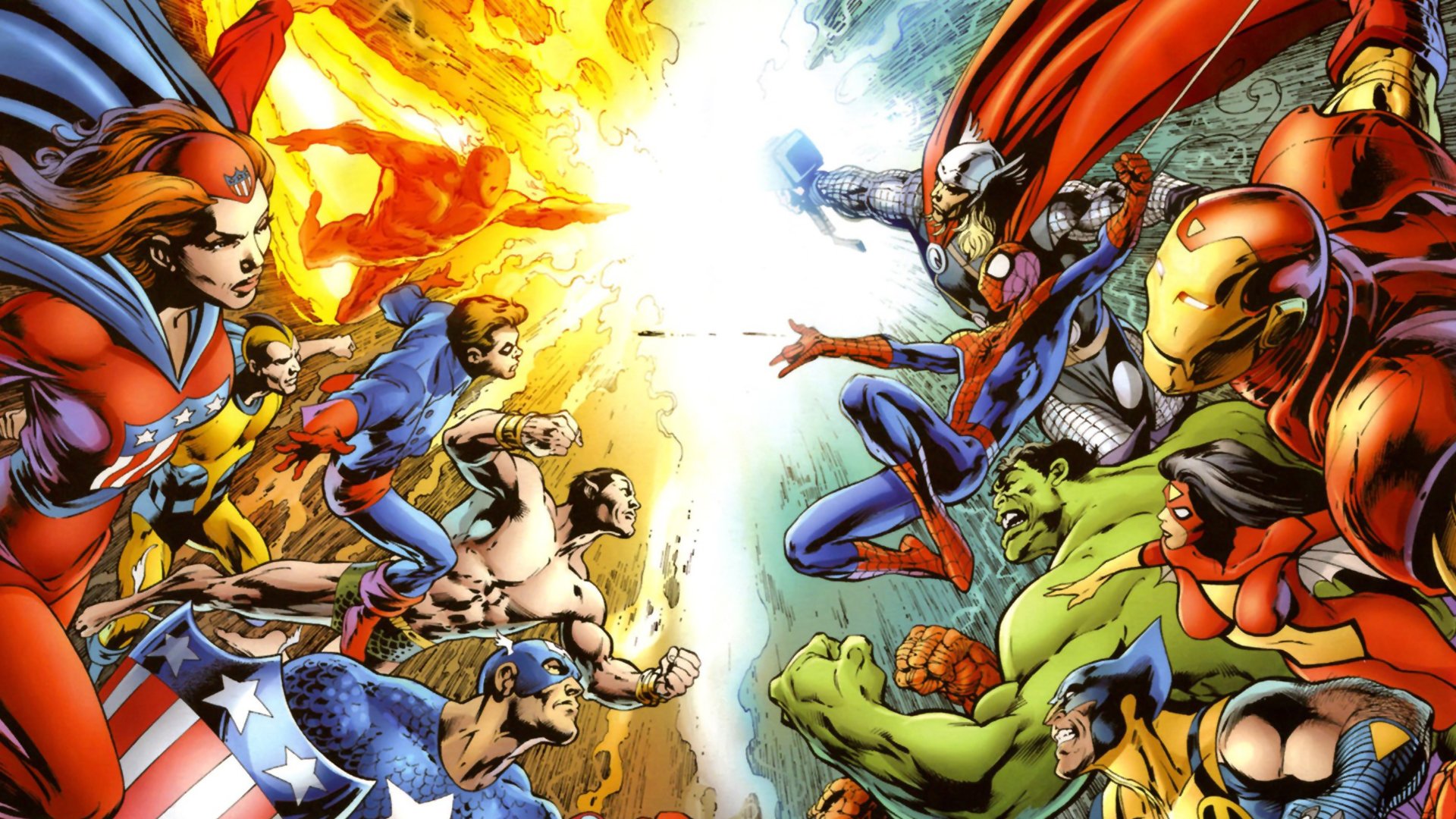 hulk,  comic, Character , Iron, Man, Thor, Spider man, Captain, America, Wolverine, Marvel, Comics, Human, Torch, Spider woman Wallpaper