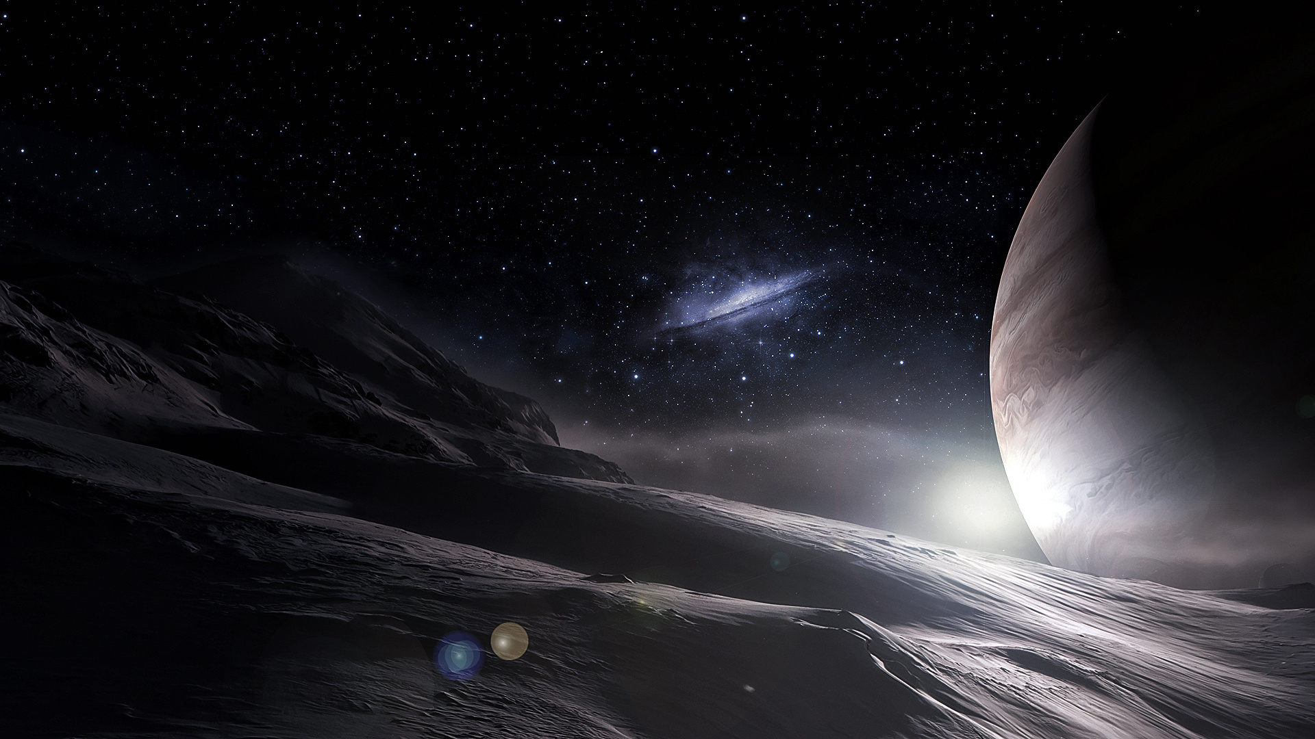 sc, Fi, Science, Planets, Landscapes, Space, Stars, Galaxies, Planetscape, Reflection, Light, Cg, Digital, Sun, Moon Wallpaper