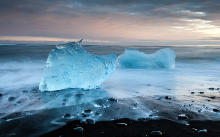 nature, Beaches, Ices, Rocks, Shore, Coast, Ocean, Waves, Artic, Sea, Sky, Clouds, Winter, Timelapse HD Wallpaper Desktop Background