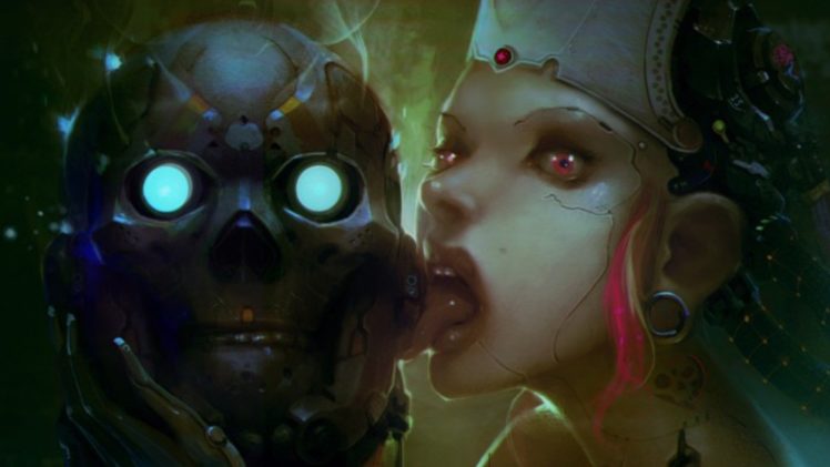 creepy, Skulls, Robots, Cyberpunk, Piercings, Artwork, Androids HD Wallpaper Desktop Background