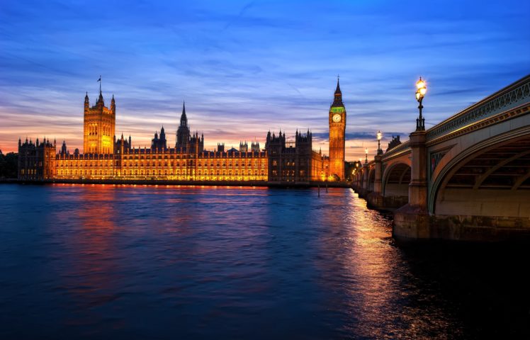 bridge, River, England, London, Evening HD Wallpaper Desktop Background