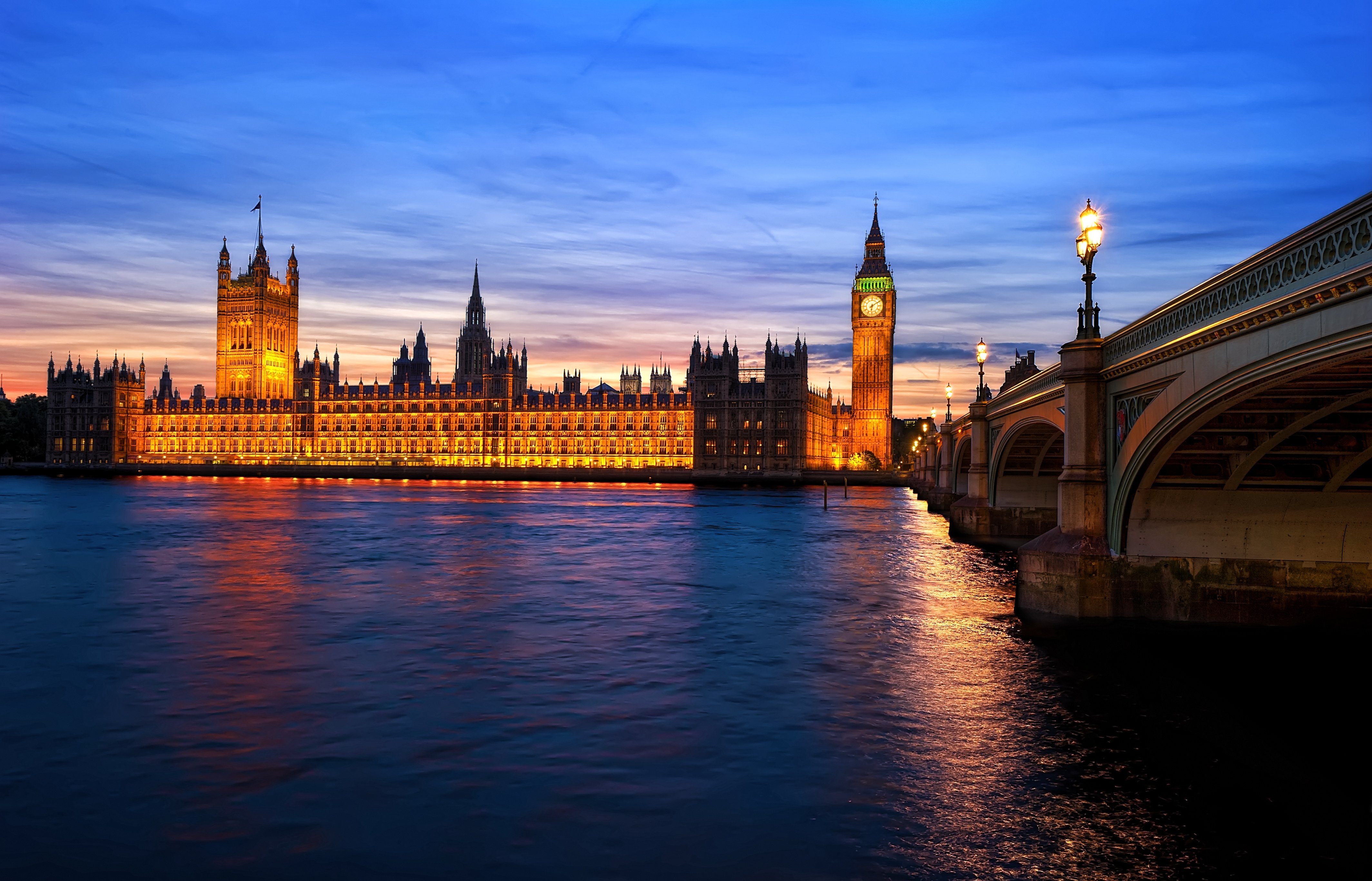 bridge, River, England, London, Evening Wallpaper