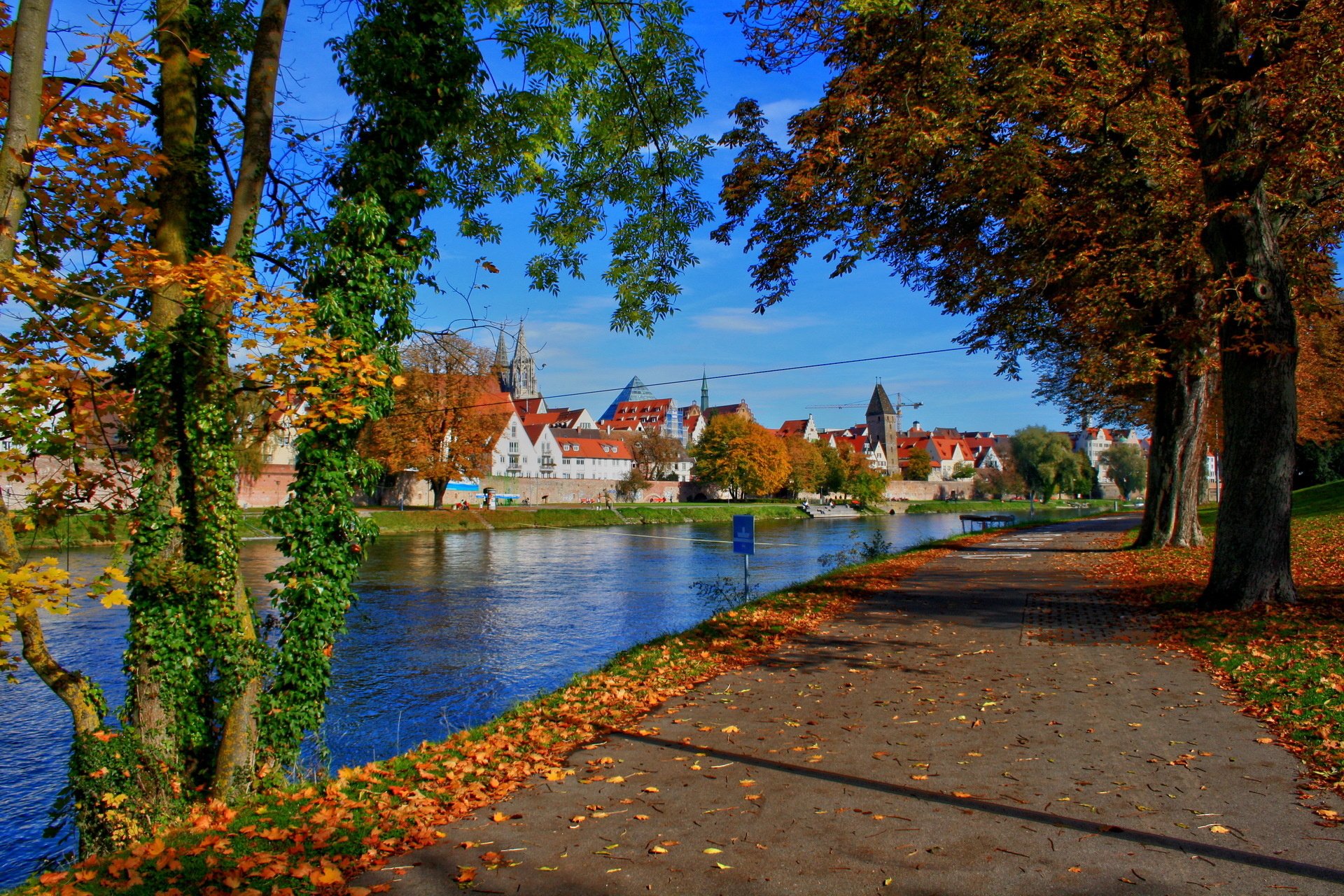 germany, City, Bavaria, Ulm, Autumn, River Wallpaper