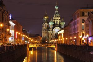 russia, St, , Petersburg, Temples, Houses, Bridges, Night, Street, Lights, Canal, Cities
