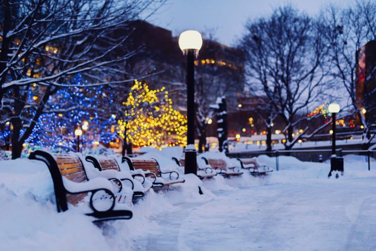 winter, Shops, City, Night, Snow HD Wallpaper Desktop Background