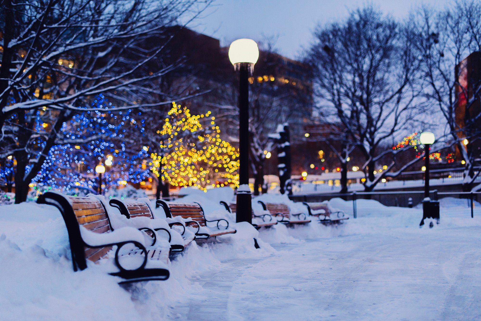 winter, Shops, City, Night, Snow Wallpaper