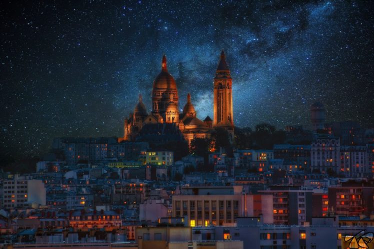 buildings, Night, Stars, Milky, Way, Galaxy HD Wallpaper Desktop Background