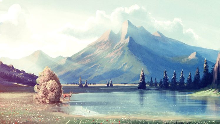 water, Mountains, Landscapes, Nature, Artwork HD Wallpaper Desktop Background