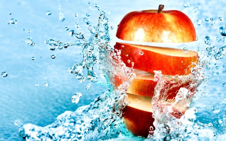 food, Apples, Fruit, Water, Splash, Drops, Stop, Motion, Photography, Bright, Color HD Wallpaper Desktop Background