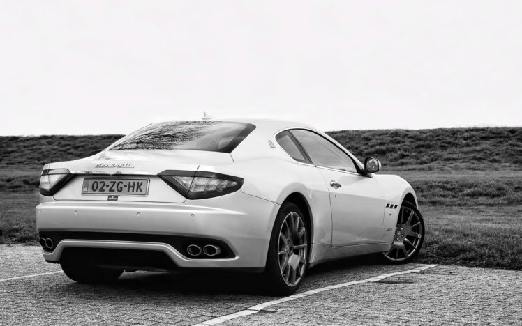cars, Maserati, Monochrome, Back, View, Vehicles, Maserati, Granturismo HD Wallpaper Desktop Background