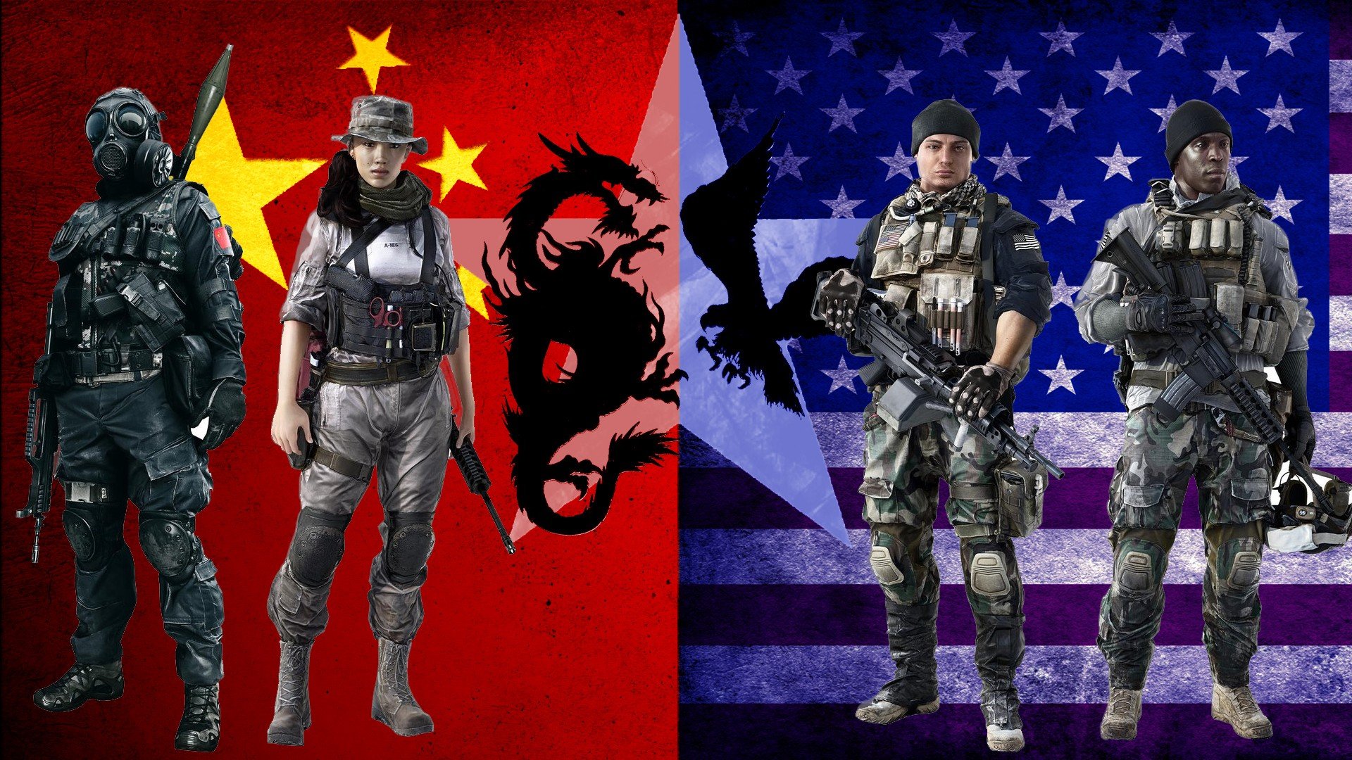 guns, Dragons, China, Flags, Usa, Gas, Masks, Battlefield Wallpaper