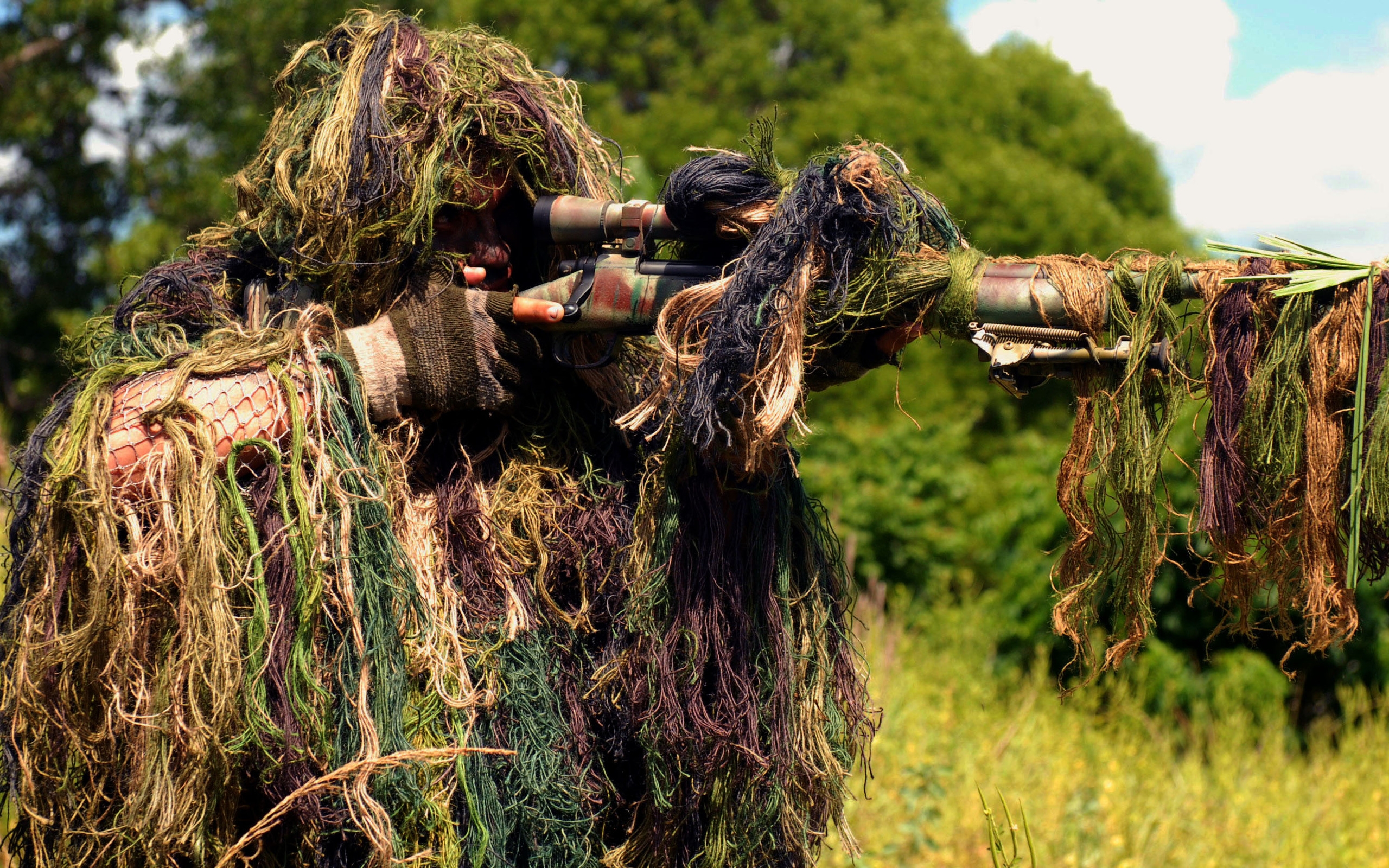 sniper, Military, Weapons, Guns, Rifles, Camouflage, People, Fields, Grass, Trees, Shoot, Eyes, Assassin, Warriors, Soldiers Wallpaper