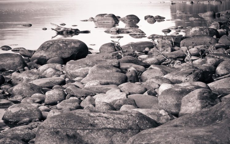 water, Nature, Coast, Rocks, Monochrome HD Wallpaper Desktop Background