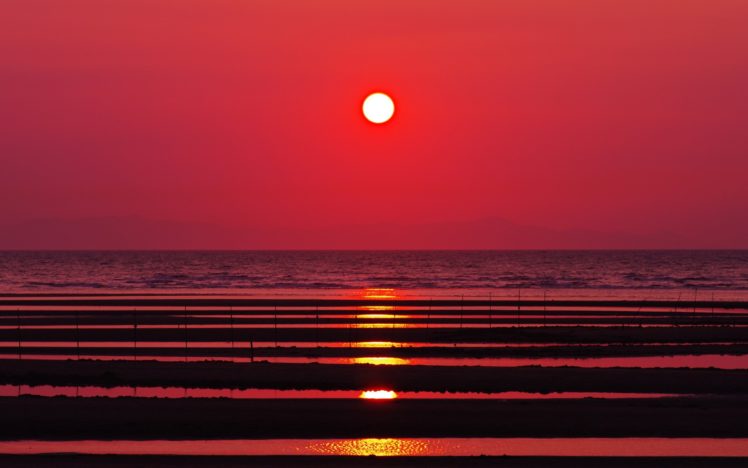 sunset, Nature, Sun, Silhouettes, Reflections, Sea HD Wallpaper Desktop Background