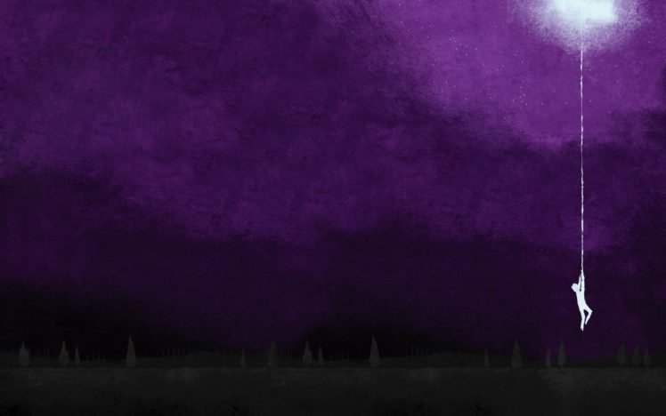 moon, Silhouettes, Hanging, Artwork, Album, Covers, Purple, Background, August, Burns, Red HD Wallpaper Desktop Background