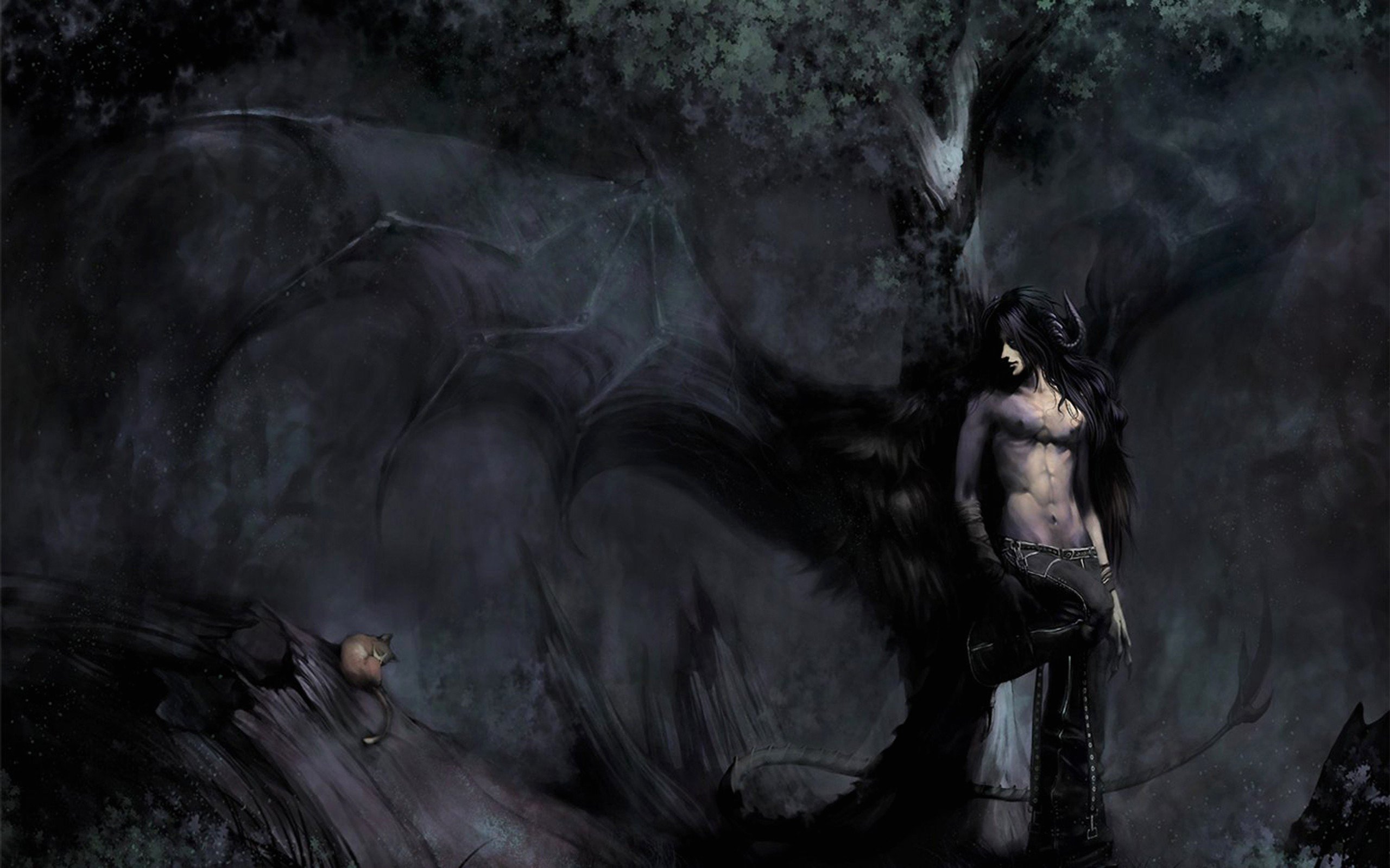 wings, Black, Forests, Demons, Horns, Gothic, Artwork Wallpaper