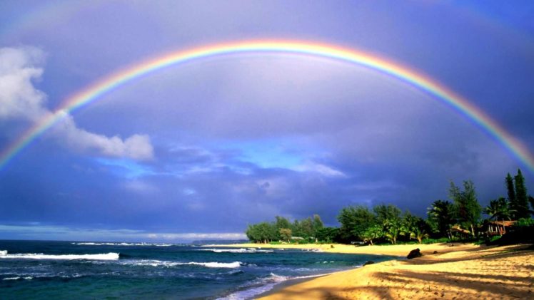 hawaii, Rainbows, Sea, Beaches HD Wallpaper Desktop Background