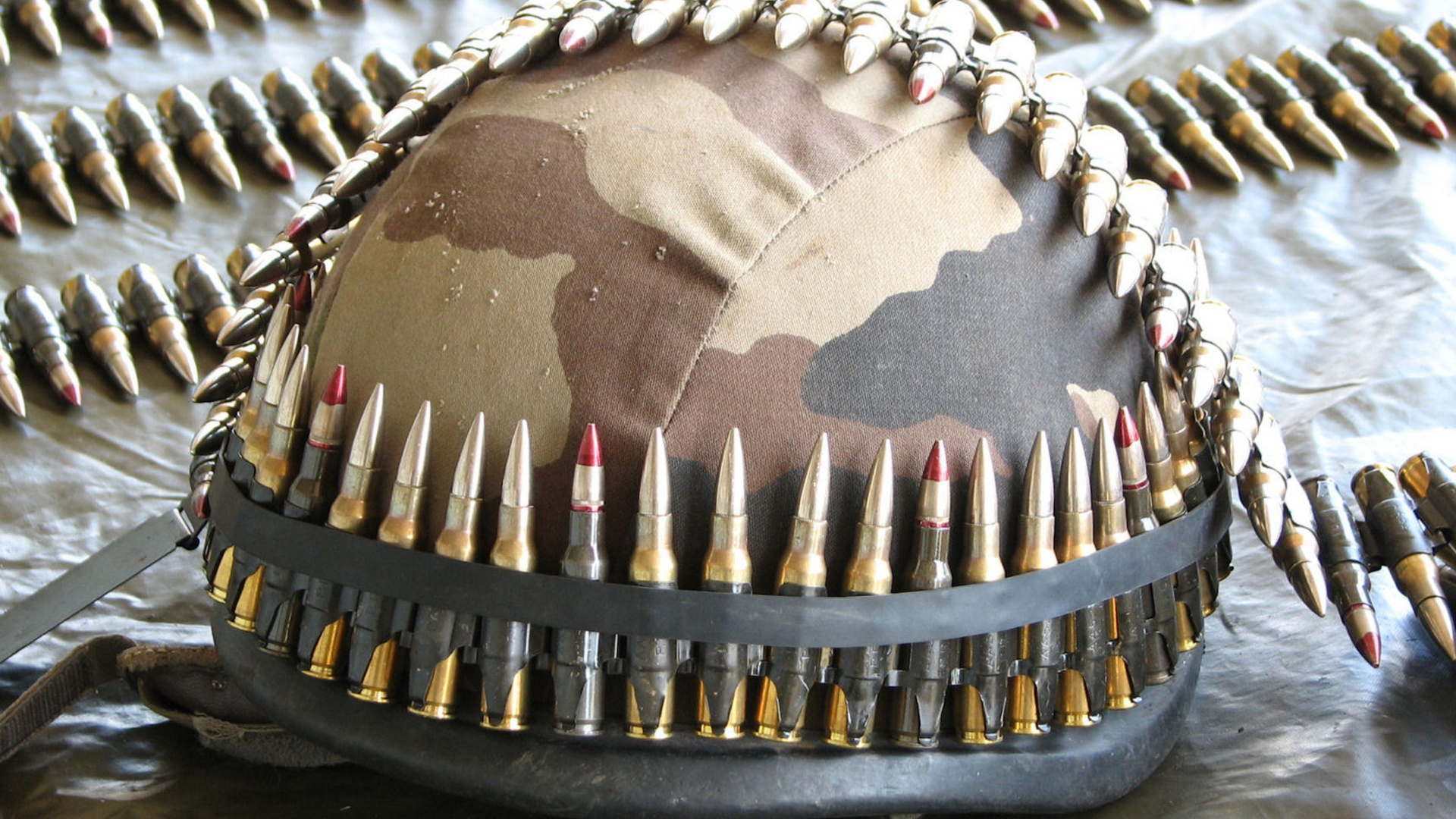 ammunition, Belts, Ammo, Bullets, Helmet, Camo, Brass, Cartridge, Military, Warrior, Soldier, Weapons, Guns, Photography Wallpaper