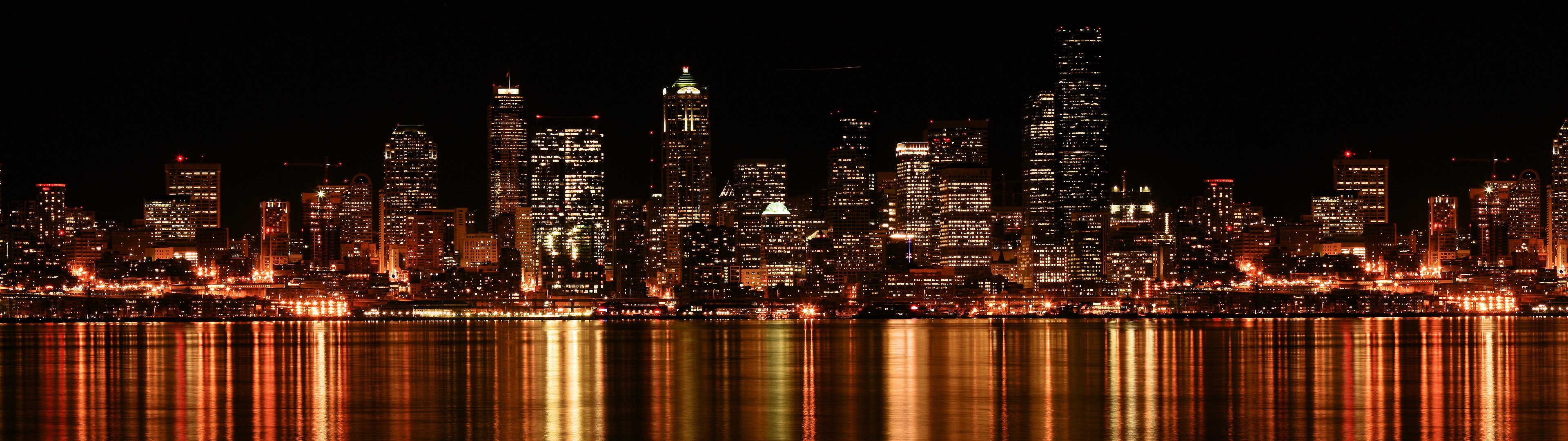 cityscapes, Night, Buildings, Reflections Wallpaper