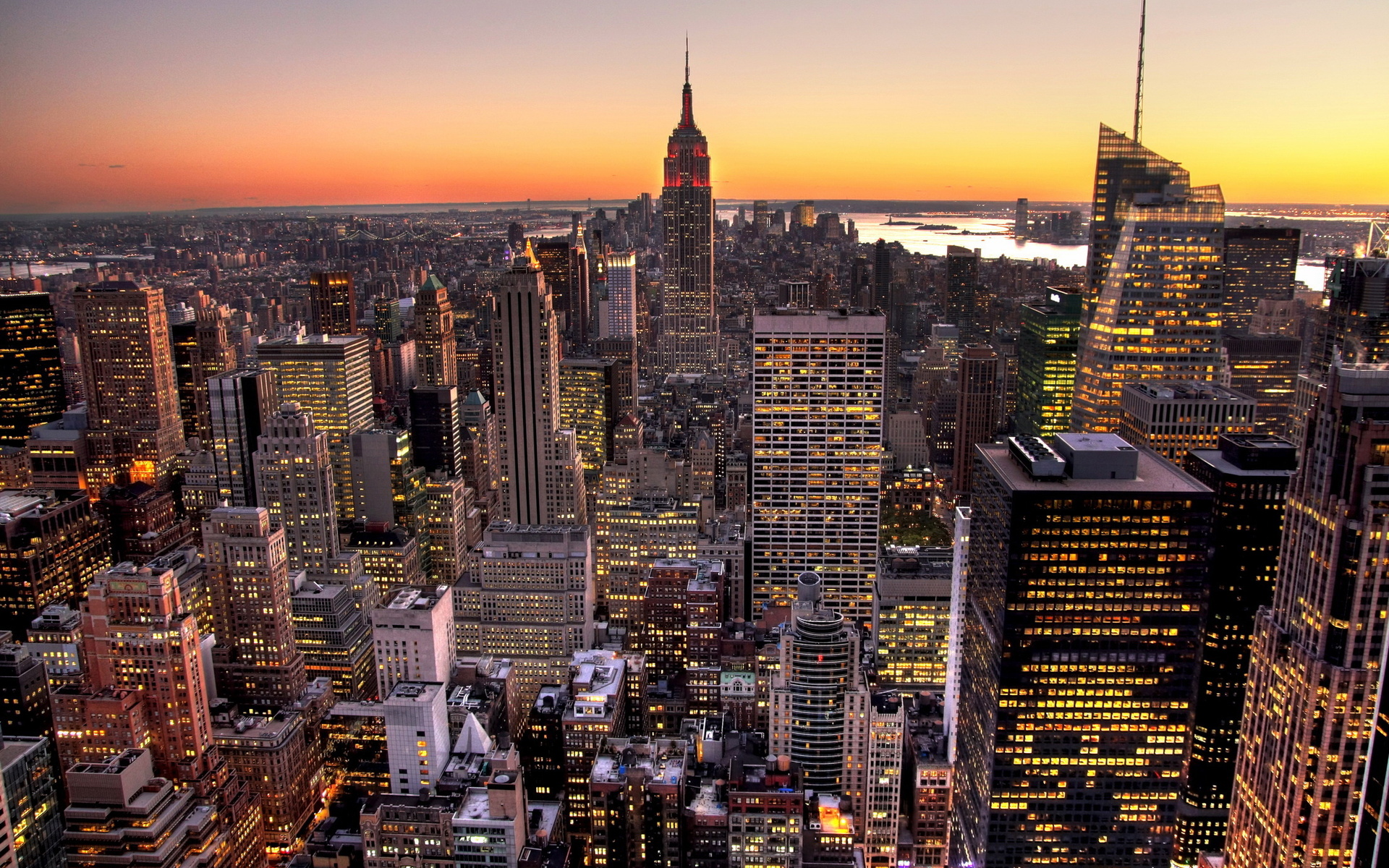manhattan, New, York, Architecture, World, Buildings, Skyscrapers, Hdr, Window, Glass, Cities, Skylines, Cityscape, Scapes, Sunset, Sunrise, Sky, Color, Scenic, Panorama, Spire, Roofwater Wallpaper