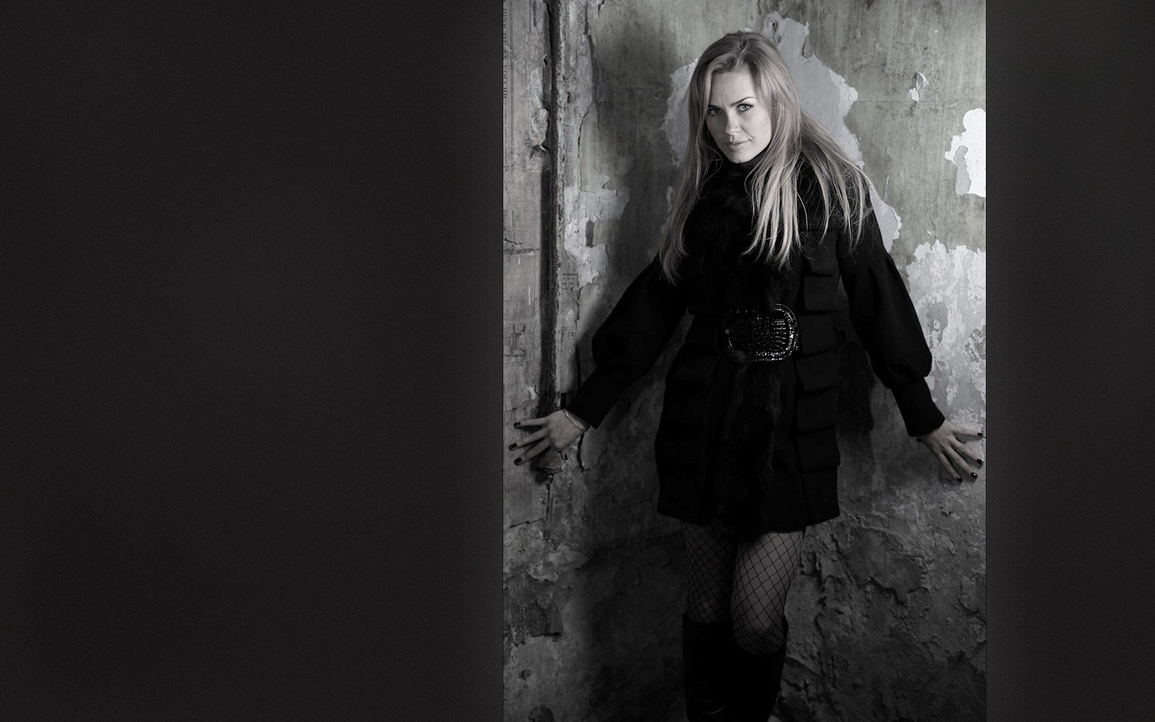 blondes, Women, Stockings, Monochrome Wallpaper