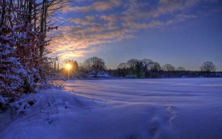 snowed, Field, At, Dusk HD Wallpaper Desktop Background