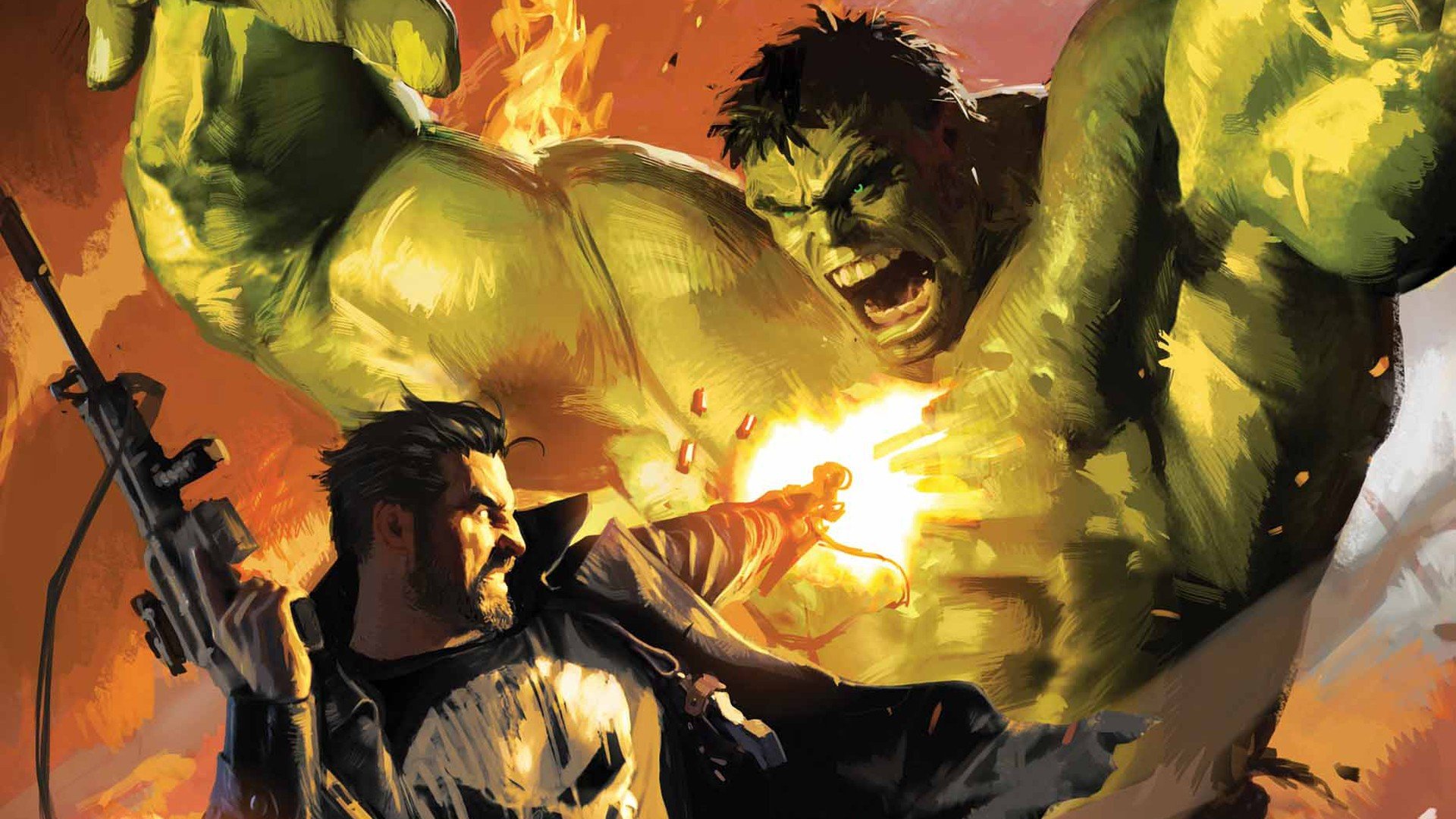 hulk,  comic, Character , The, Punisher, Artwork, Marvel, Comics Wallpaper