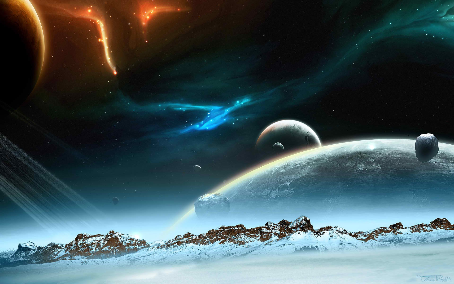 outer, Space, Planets, Arctic, Digital, Art Wallpaper
