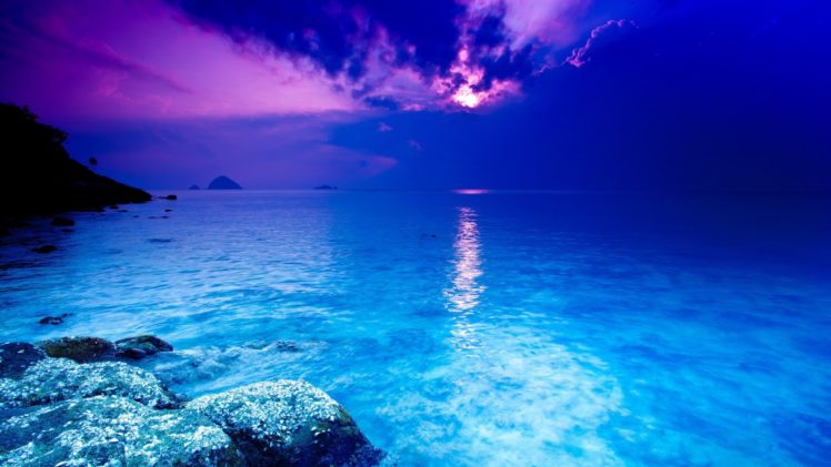 sunset, Clouds, Landscapes, Nature, Blue, Sea, Sea HD Wallpaper Desktop Background