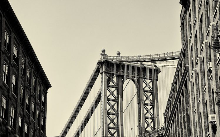 architecture, Bridges, New, York, City, Sepia, Manhattan, Bridge HD Wallpaper Desktop Background
