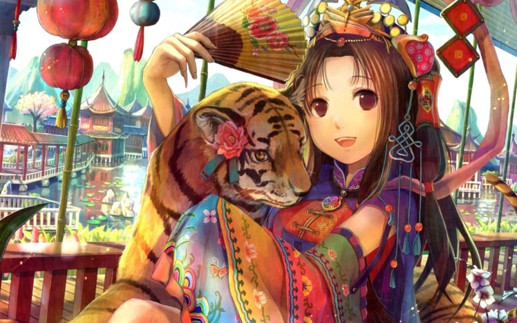 anime, Manga, Original, Color, Art, Artistic, Animals, Cats, Tigers, Babies, Cubs, Asian, Oriental, Kimono, Jewelry, Flowers, Blossoms, Geisha, Face, Yes, Smile, Women, Females, Girls, Sensual, Cities, Architectu HD Wallpaper Desktop Background