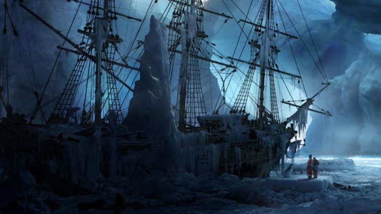 fantasy, Ice, Artistic, Cold, Ships, Frozen, Fantasy, Art, Icebergs, Shipwrecks, Abandoned HD Wallpaper Desktop Background