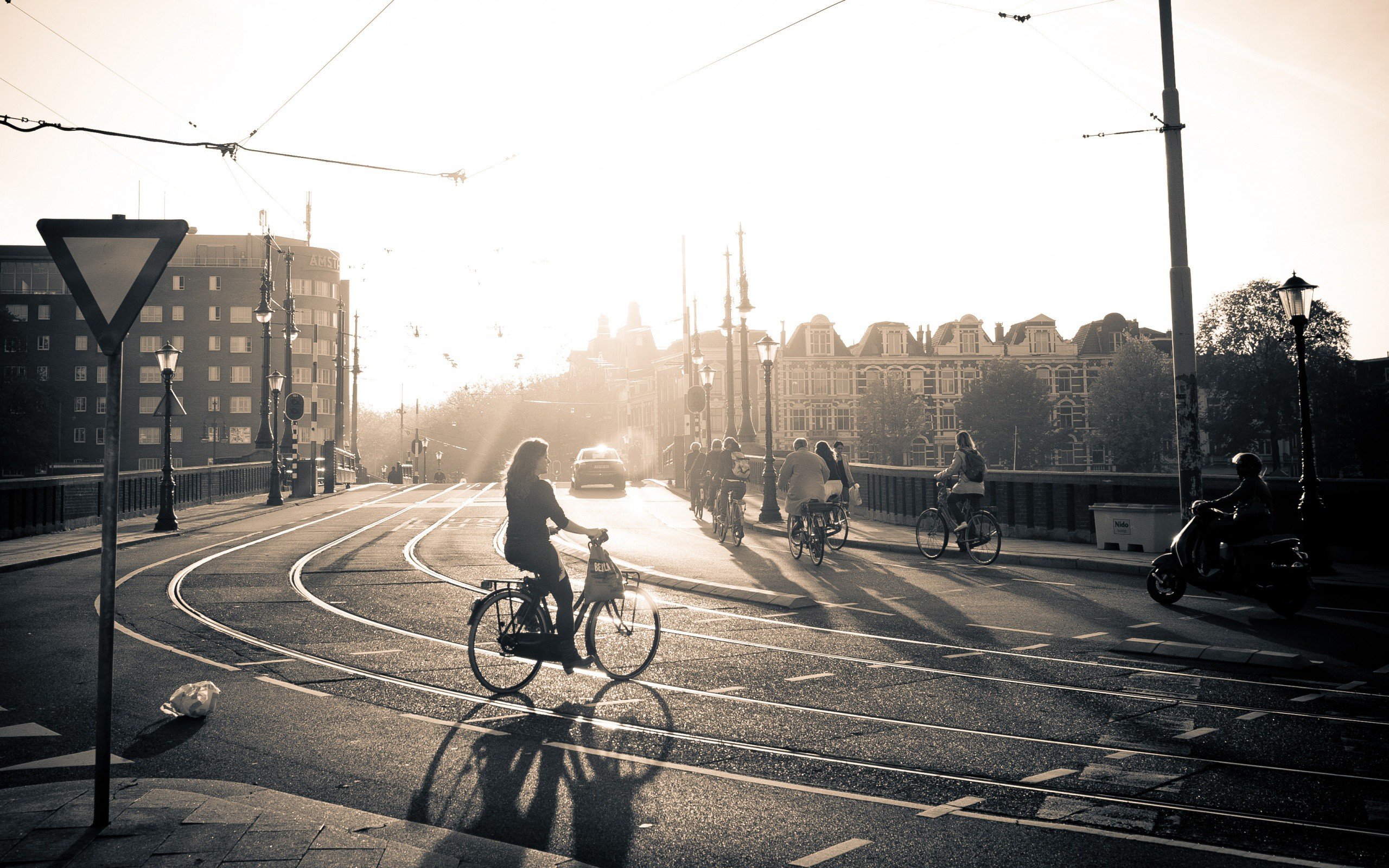 sunset, Cityscapes, Bicycles, Amsterdam, Citylife Wallpaper