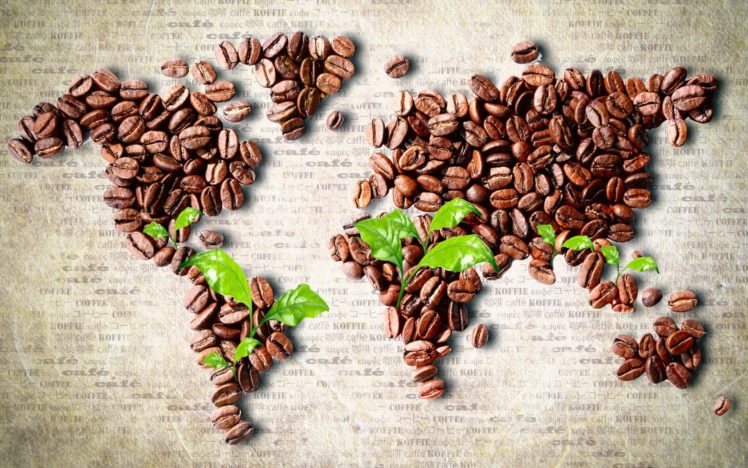 food, Drinks, Coffee, Maps, Continents, News, Paper, Leaves, Art, Artistic, Beans HD Wallpaper Desktop Background