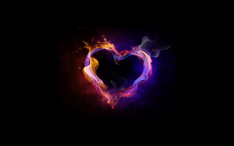 fire, Ice, Ying, Yang, Heart, Love, Romance, Emotion, Fire, Flames, Art, Artistic, Cg, Digital, Color HD Wallpaper Desktop Background