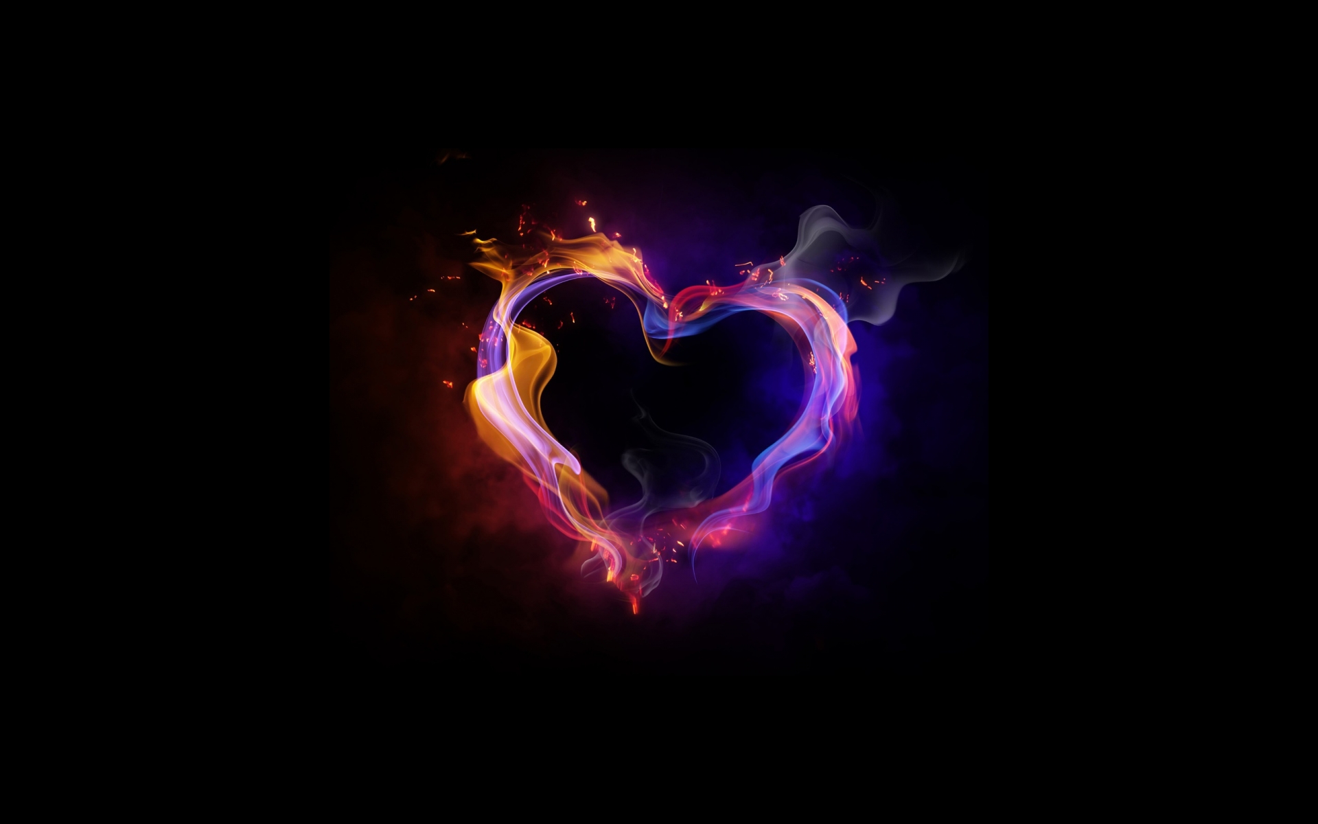 fire, Ice, Ying, Yang, Heart, Love, Romance, Emotion, Fire, Flames, Art, Artistic, Cg, Digital, Color Wallpaper
